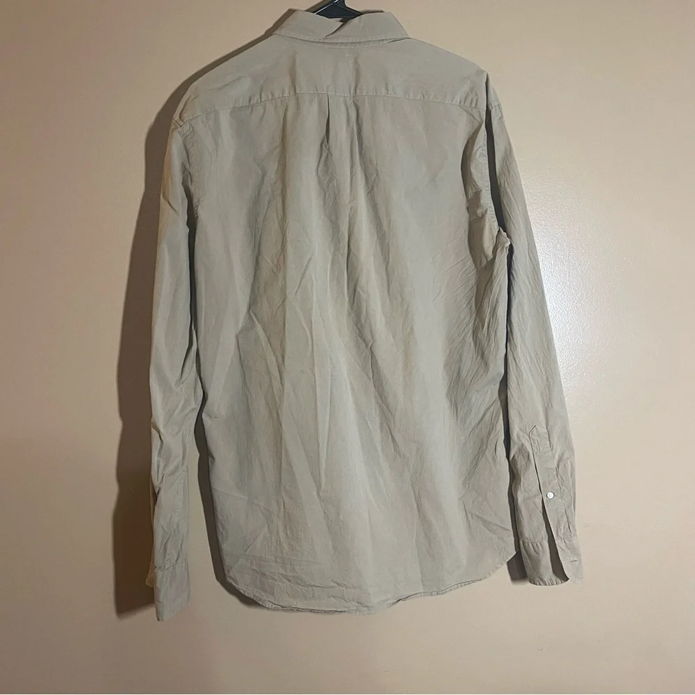 J. Crew Men's Tan button up shirt size L slim